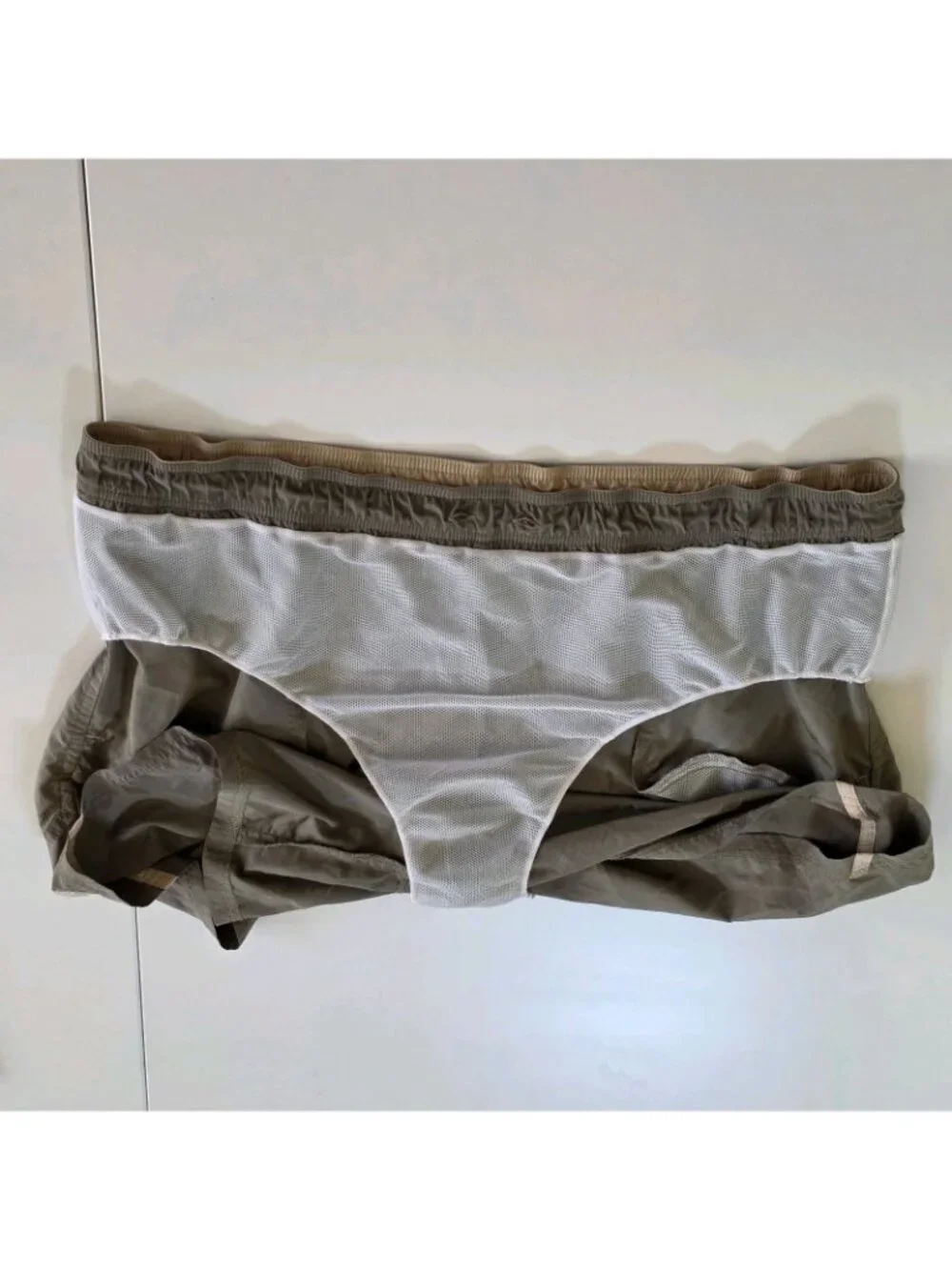 Nero Perla La Perla Swim Trunks Shorts Men XXL Olive Tan Mesh Lined Italy FLAW